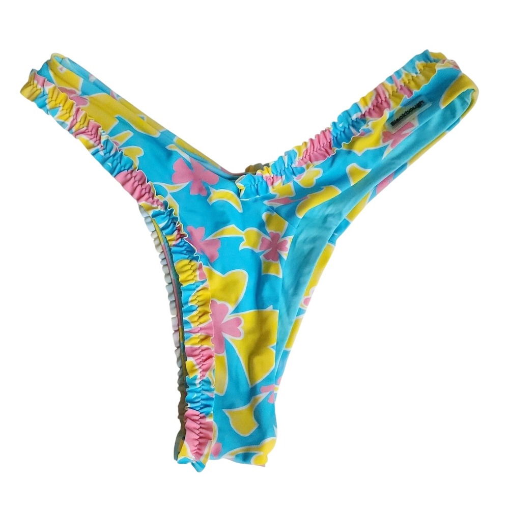 Blackbough Swim Bikini Bottom Women Small Blue Floral Ruffle V-Cut Beach Resort